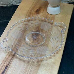 IMPERIAL GLASS | Candlewick Beaded Serving Plate with W. J. Hughes Cornflower
